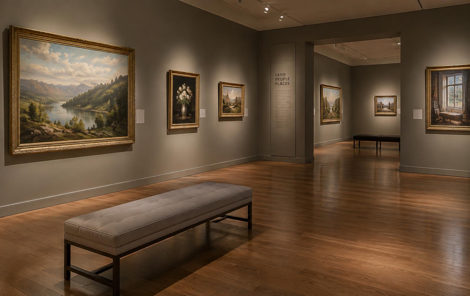 Paintings hanging in the Stuart gallery